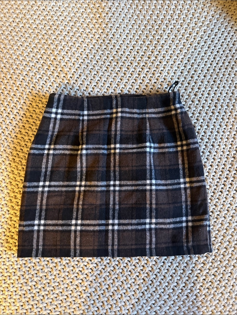 Plaid Wool-Blend Mini Skirt in Brown and Black